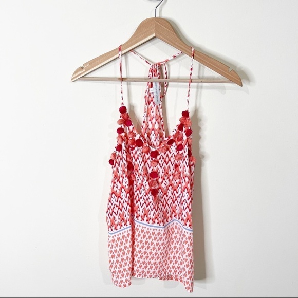 Christophe Sauvat Coral Printed Pom Pom Tasseled Adjustable Tank Top Size Small - Picture 2 of 9